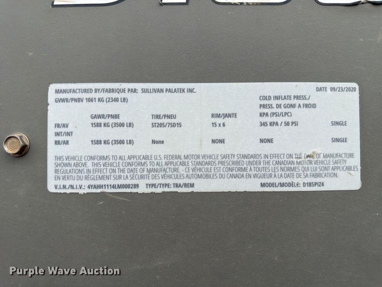 image for item FP3087 2020 Sullivan Palatek D185PIZ4 air compressor