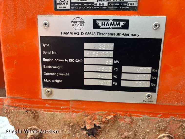 image for item YA2127 2006 Hamm 3307 single drum vibratory roller