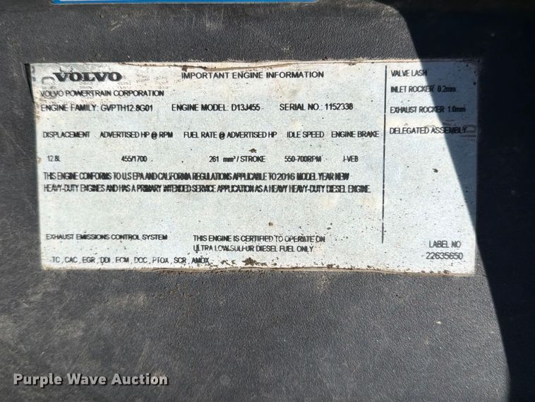 image for item YA4302 2017 Volvo D13 dump truck