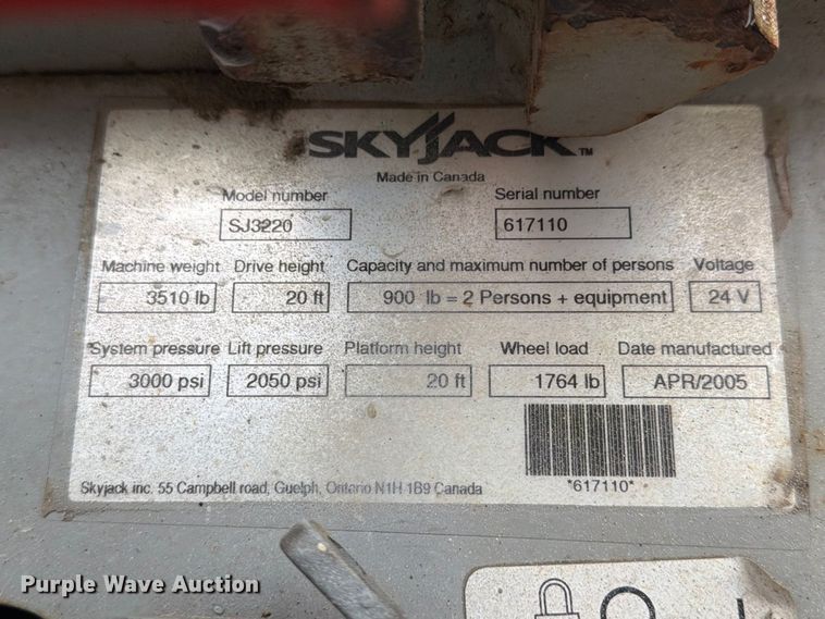 image for item YA4565 2005 SkyJack SJ3220 scissor lift