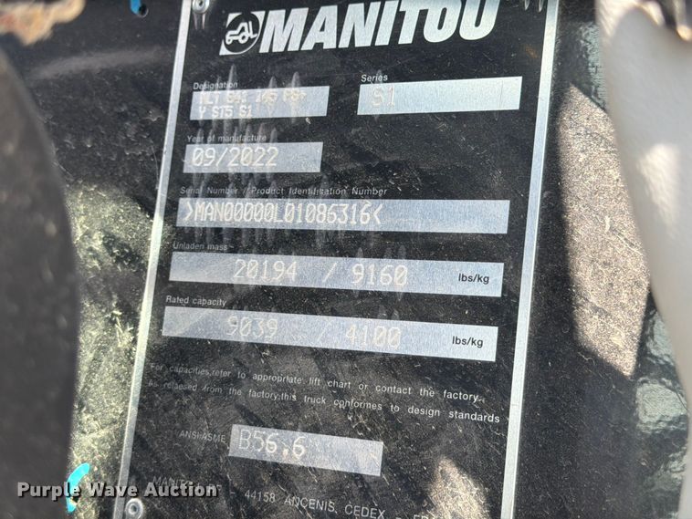image for item YA4573 2022 Manitou MLT841-145PS telehandler