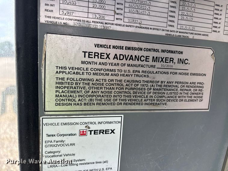 image for item YA4606 2017 Terex FDB6000 ready mix truck