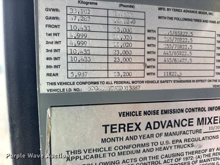 image for item YA4606 2017 Terex FDB6000 ready mix truck