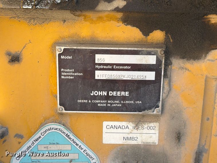 image for item YA4675 2019 John Deere 85G mini excavator