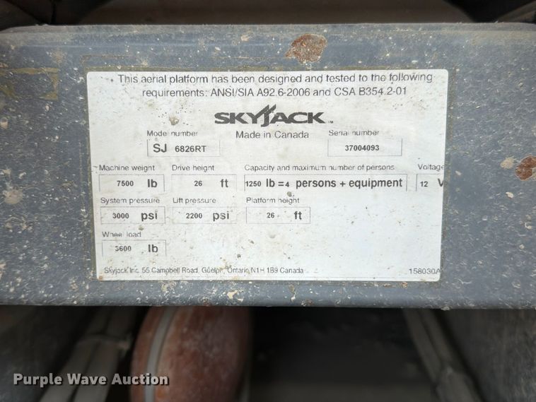 image for item YA4761 SkyJack SJ 6826RT scissor lift
