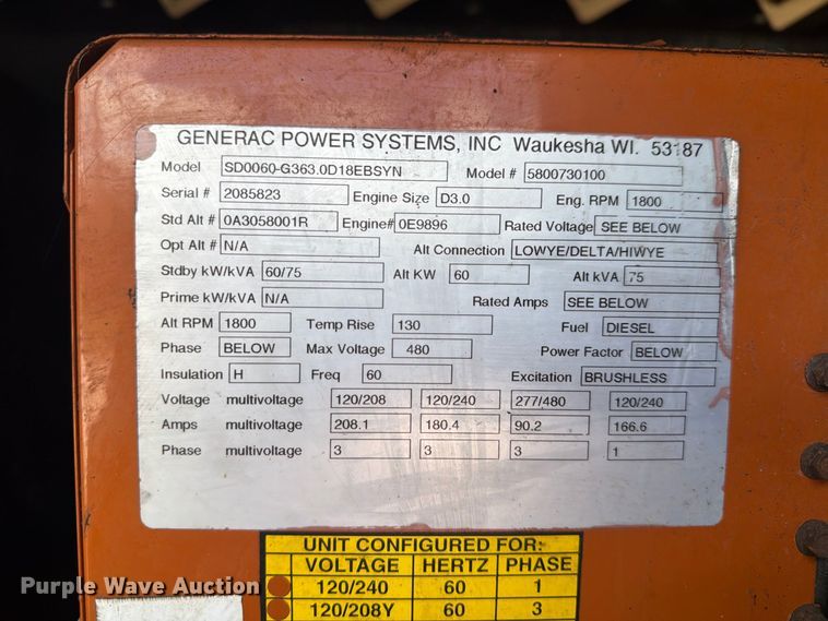image for item DV7341 Generac SD060 generator