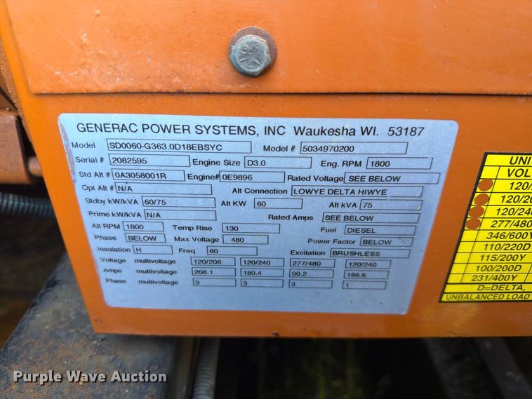 image for item DV7342 Generac SD060 generator