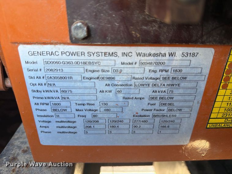 image for item DV7346 Generac SD060 generator