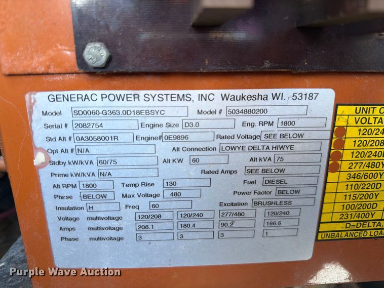 image for item DV7347 Generac SD060 generator
