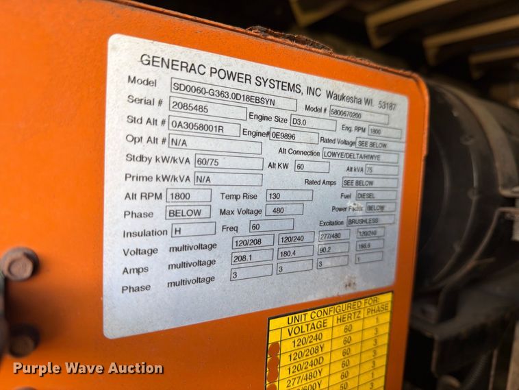 image for item DV7348 Generac SD060 generator