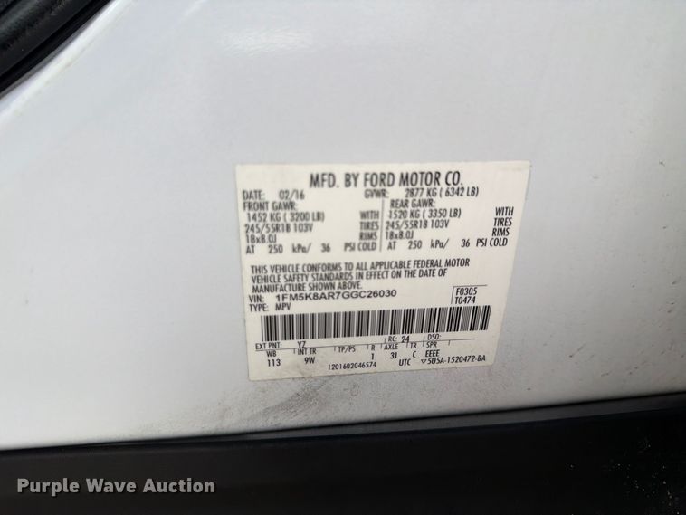 image for item DV7354 2016 Ford Explorer Police SUV