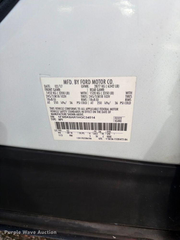 image for item DV7357 2017 Ford Explorer Police SUV