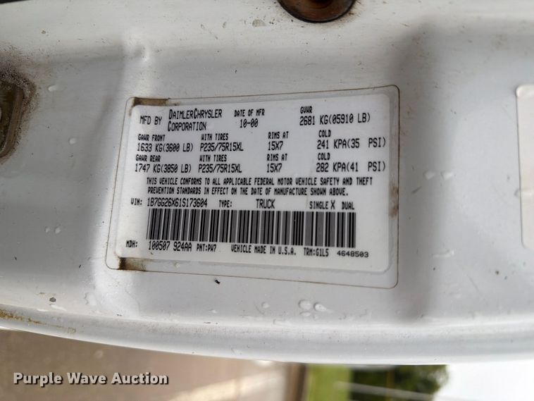 image for item DZ4773 2001 Dodge Dakota pickup truck