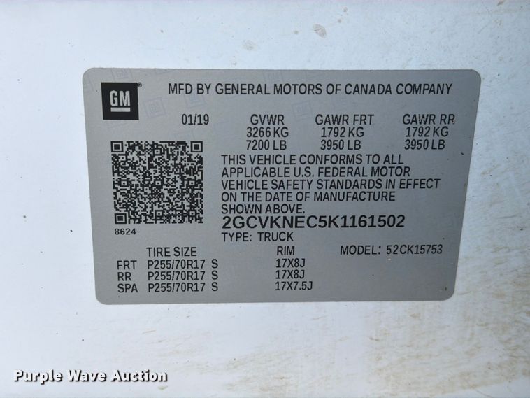 image for item EA7355 2019 Chevrolet Silverado 1500 Ext. Cab pickup truck