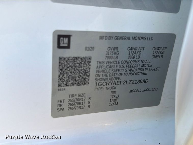 image for item EA7356 2020 Chevrolet Silverado 1500 Ext. Cab pickup truck