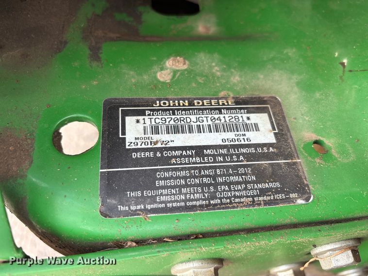 image for item ER3308 2016 John Deere Z970R ZTR lawn mower