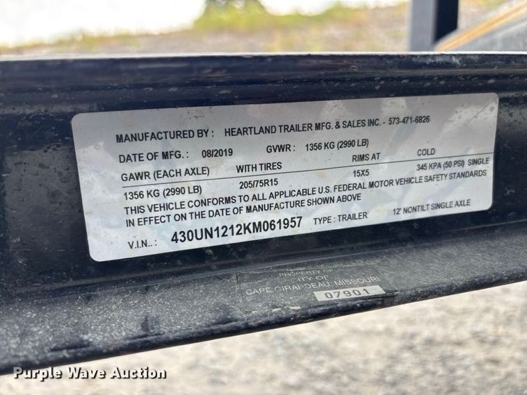 image for item ER3314 2019 Barlow by Heartland utility trailer