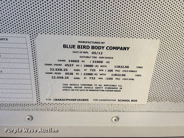 image for item ER3348 2013 Blue Bird All American school bus