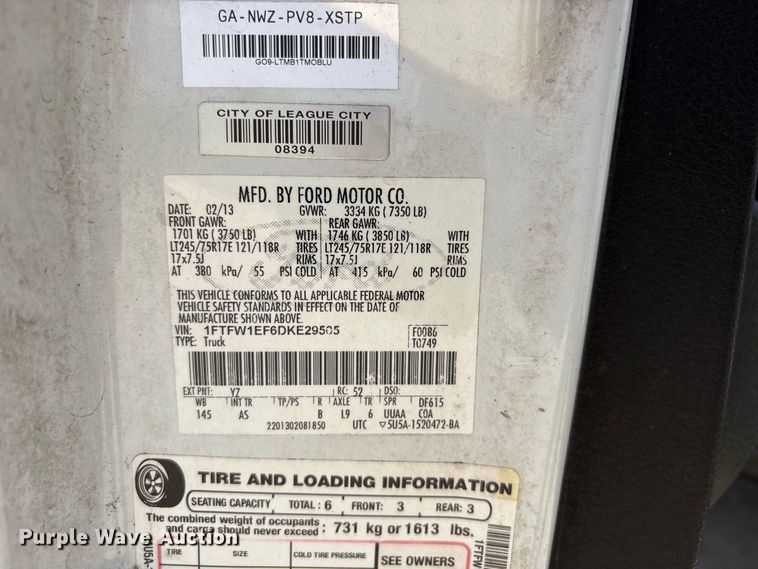 image for item EU0845 2013 Ford F150 pickup truck