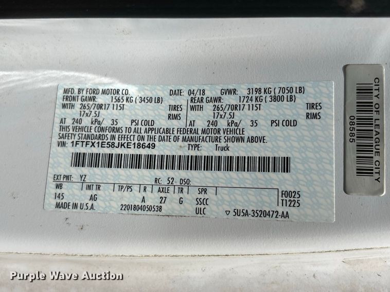 image for item EU0849 2018 Ford F150 Ext. Cab pickup truck