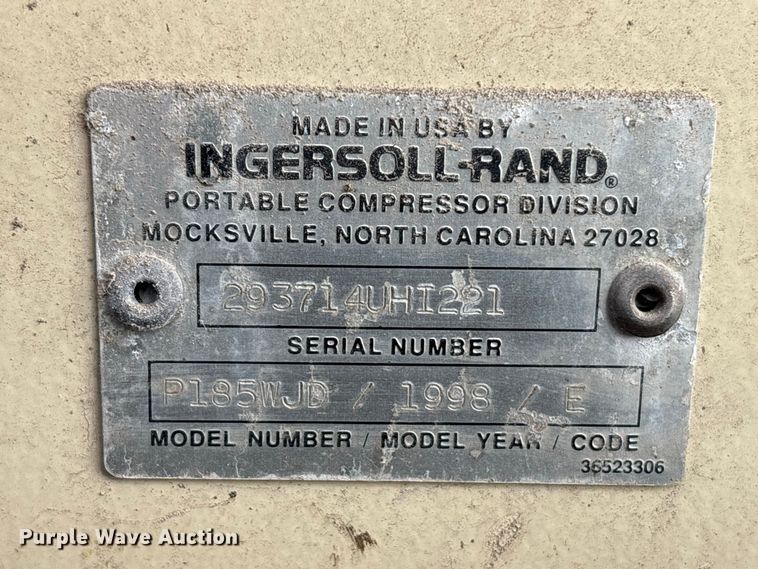 image for item EU0854 1998 Ingersoll Rand P185WJD air compressor