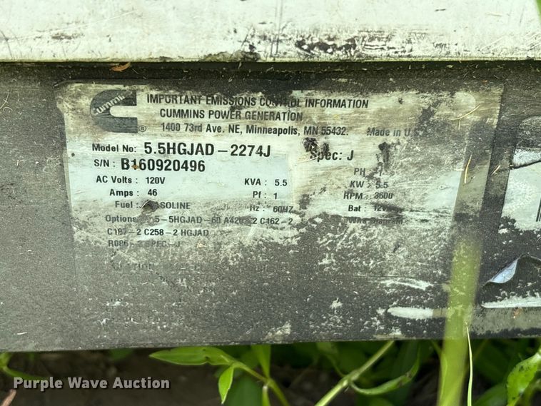 image for item EU0862 Cummins 5.5HGJAD - 2274J generator