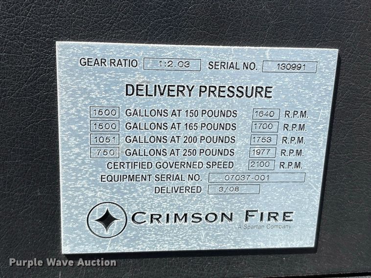 image for item EU0870 2008 Spartan Diamond Series pumper fire truck