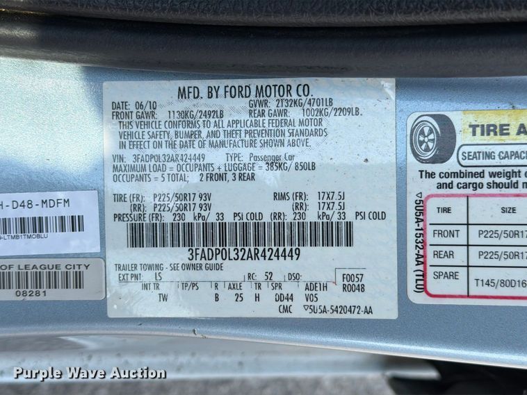image for item EU0880 2010 Ford Fusion 