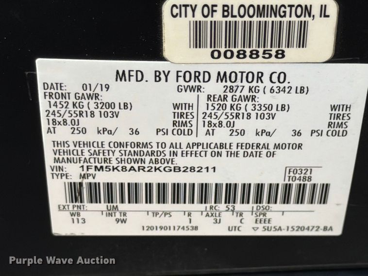 image for item EX4607 2019 Ford Explorer Police Interceptor SUV