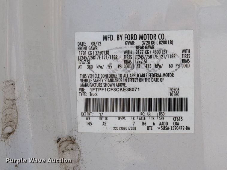 image for item EX4609 2012 Ford F150 pickup truck