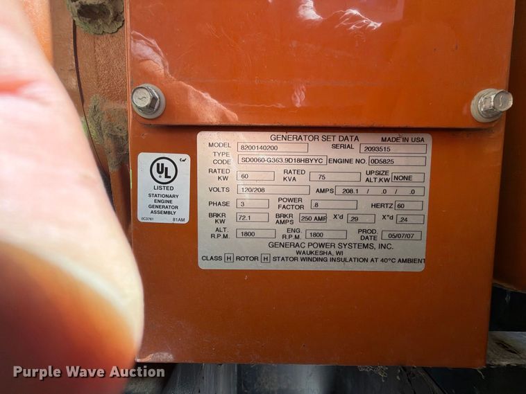 image for item FB8884 Generac 60KW generator