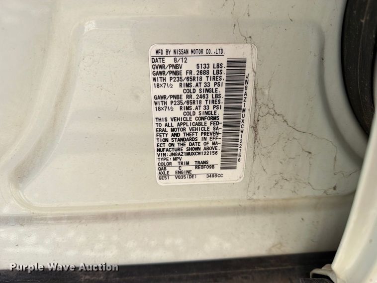 image for item FB8902 2012 Nissan Murano SUV