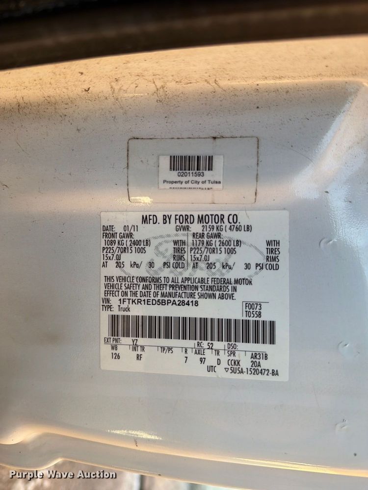 image for item FB8907 2011 Ford Ranger Ext. Cab pickup truck