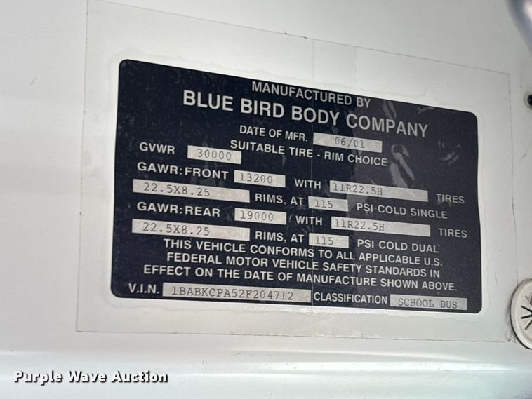 image for item FC1777 2002 Blue Bird All American school bus