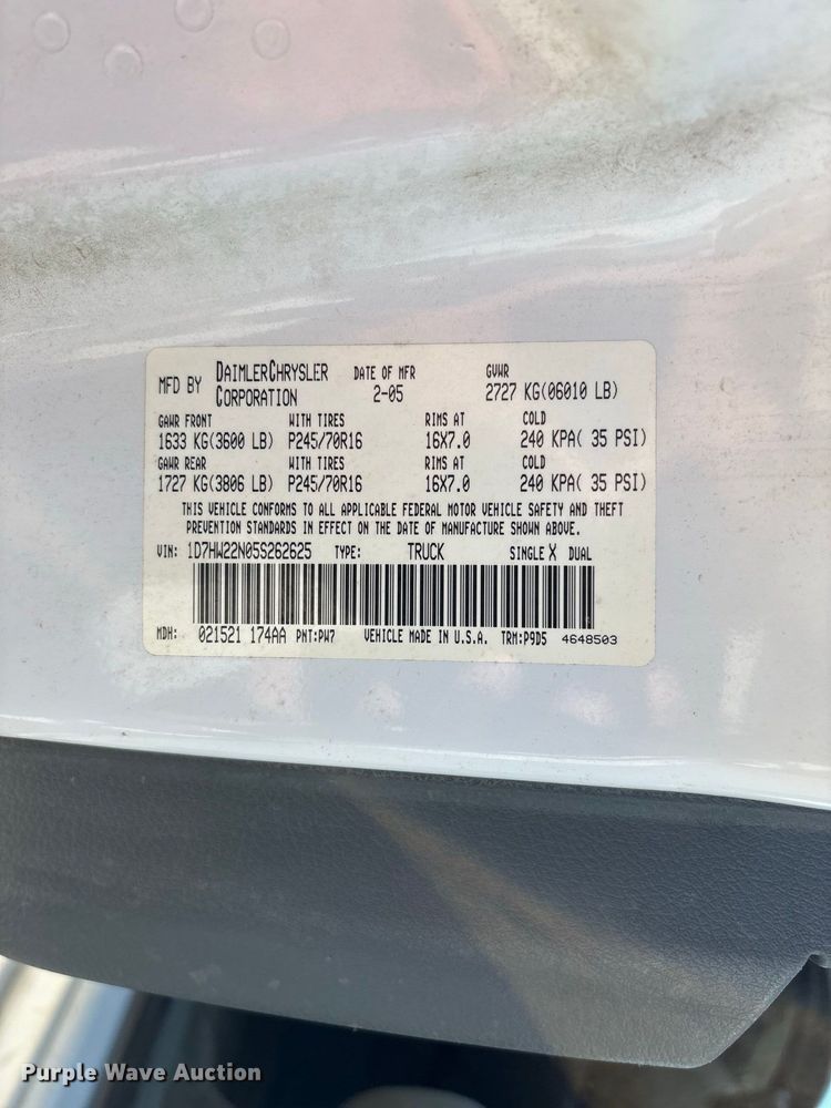image for item FG0646 2005 Dodge Dakota Ext. Cab pickup truck
