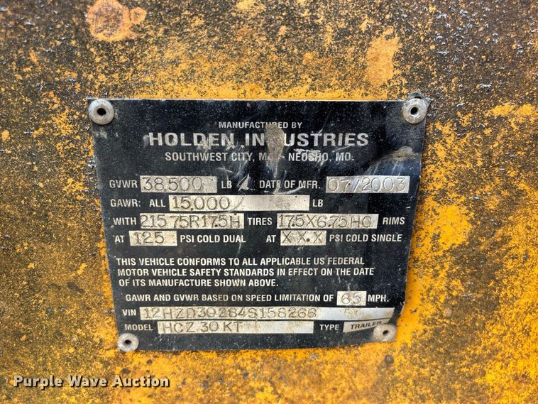 image for item FG0651 2004 Holden HCZ30KT equipment trailer