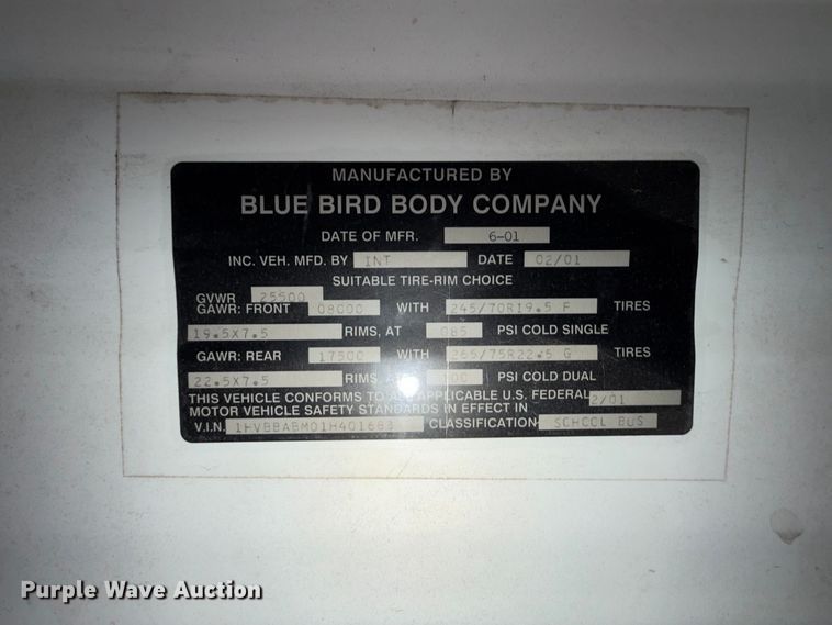image for item FK5144 2001 International 3800 school bus