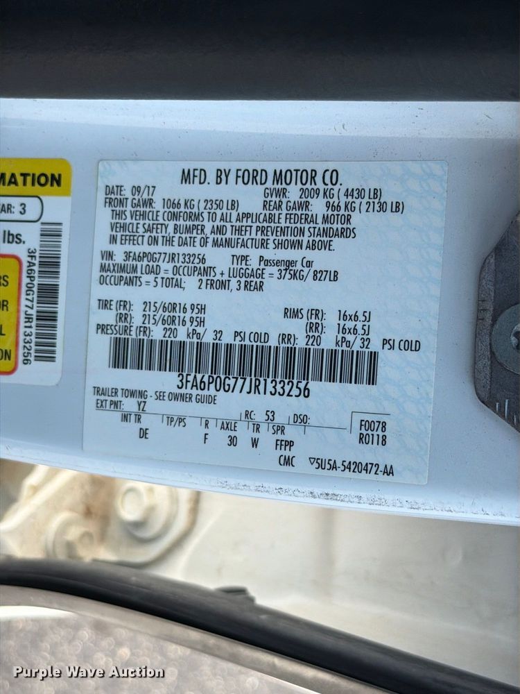 image for item FT6276 2018 Ford Fusion S 