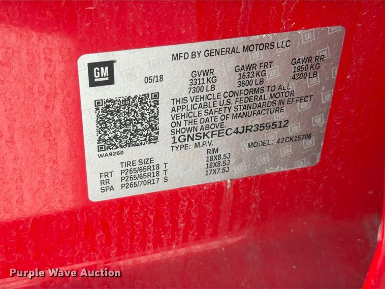 image for item FT6302 2018 Chevrolet Tahoe SUV