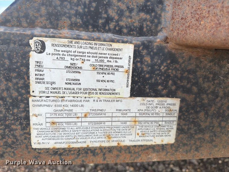 image for item FT8049 2011 R&W Trailer Mfg Rice tilt deck utility trailer