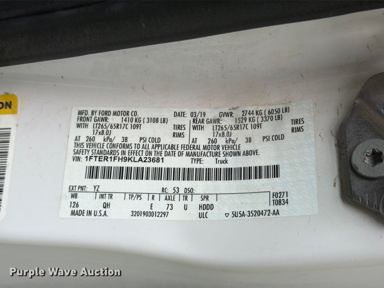 image for item FT8078 2019 Ford Ranger Ext. Cab pickup truck