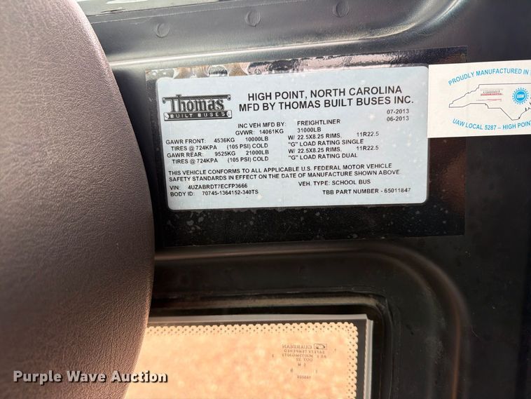image for item FT8100 2014 Thomas Built B2 school bus