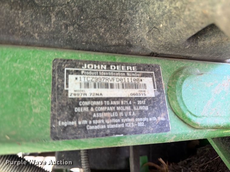 image for item FU4649 John Deere Z997R ZTR lawn mower