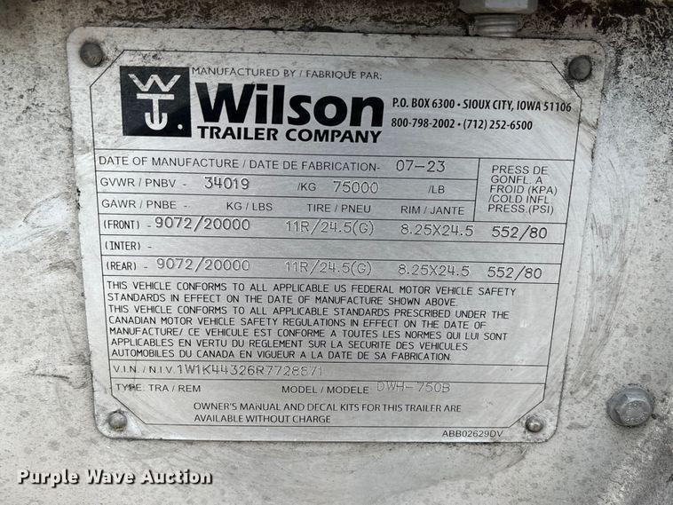 image for item EA7281 2024 Wilson DWH-750B grain trailer