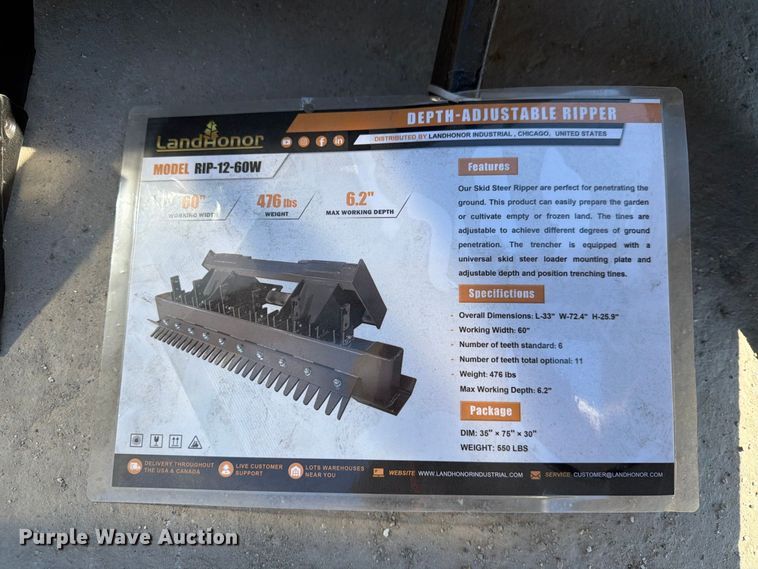 image for item EX4232 LandHonor RIP-12-0W skid steer ripper