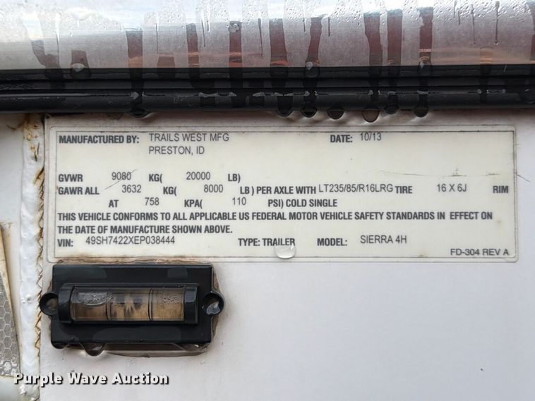 image for item FK3723 2014 Trails West Sierra 4H horse trailer