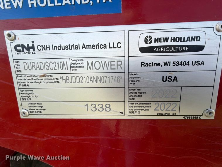 image for item FK5238 2022 New Holland DuraDisc 210M swather / windrower