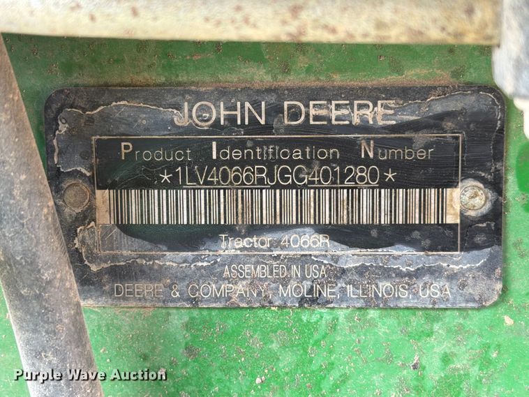 image for item YA5102 2016 John Deere 4066R MFWD tractor