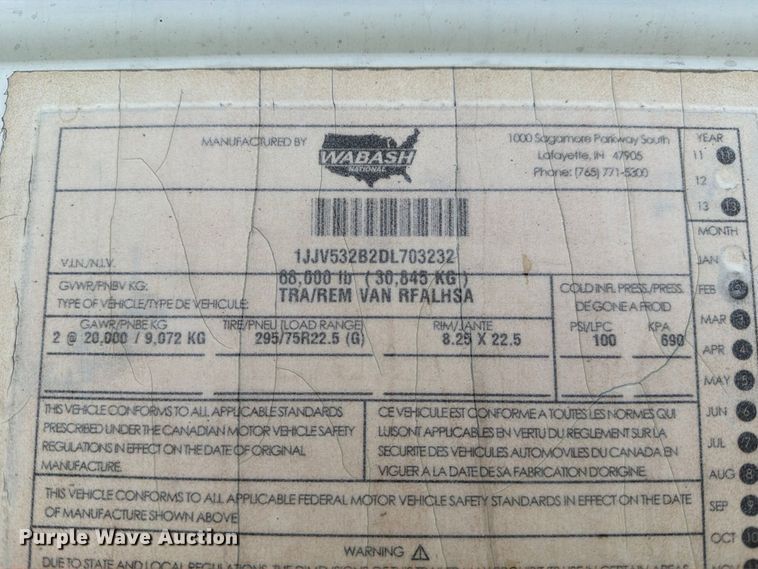 image for item DZ4769 2013 Wabash RFALHSA refrigerated van trailer
