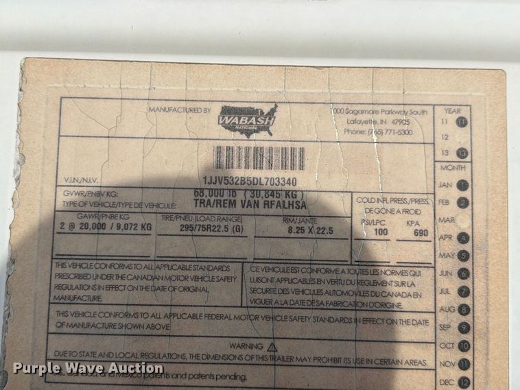 image for item DZ4771 2013 Wabash RFALHSA refrigerated van trailer